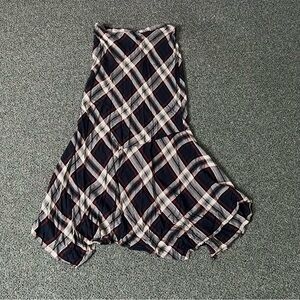 ASOS Navy Blue & Red & Cream Plaid Asymmetrical Mermaid Flare Midi Maxi Skirt 8